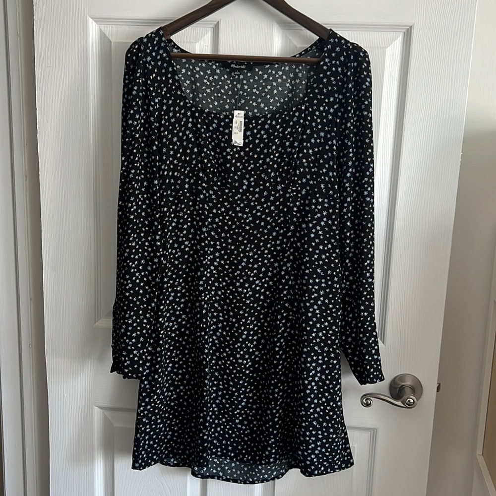 Madewell Black Mini Dress with White Dot Print